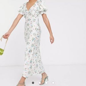 ASOS DESIGN satin twist front bias midi tea dress
